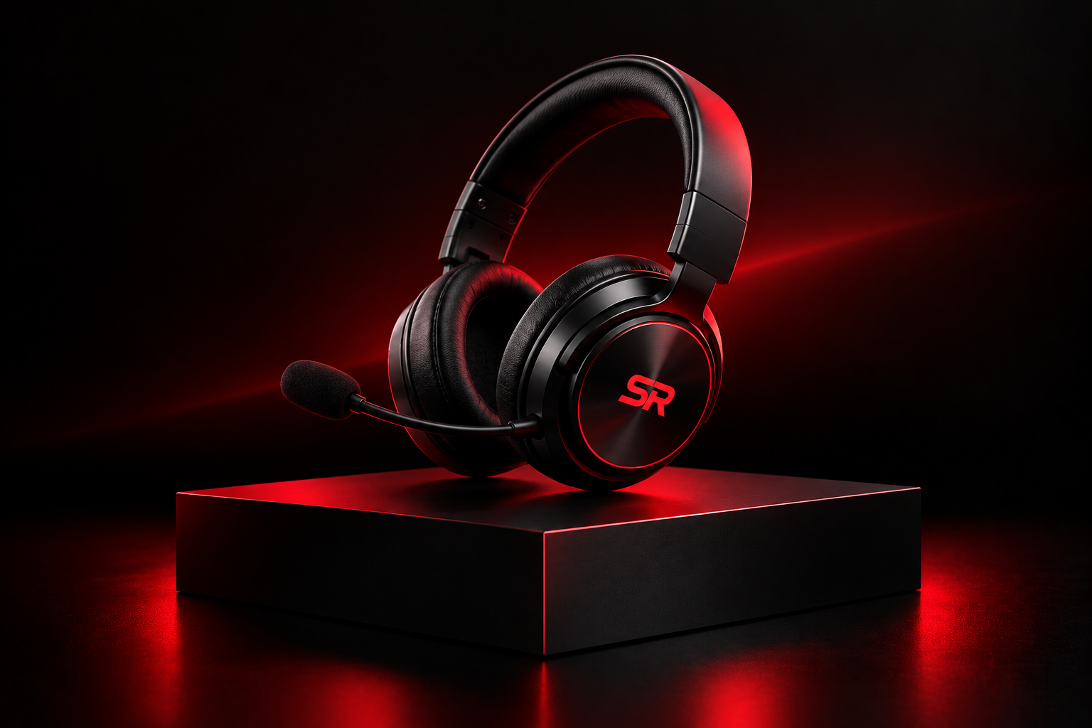 Dark headphones with red lighting for ongoing support services